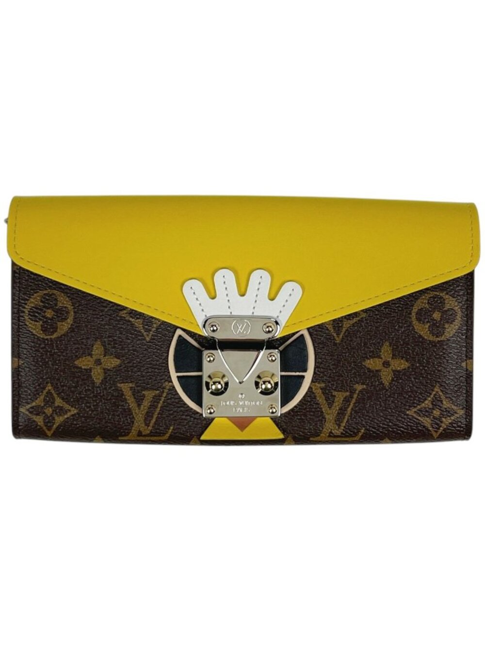 Louis Vuitton Portefeuille Sarah Wallet Tribal Mask Monogram Brown Jaune